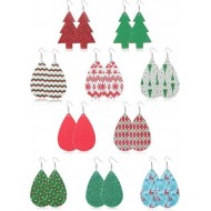 10 Pairs Christmas Leather Earrings Teardrop Tree Drop Earrings For Women Holiday Lightweight Statement Dangle Earrings Set Xmas Party